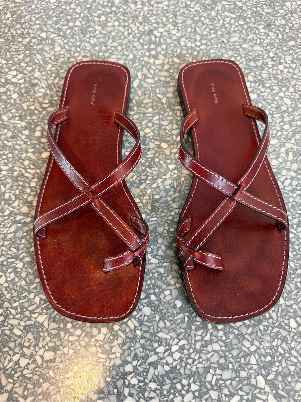 The Row Women's Burgundy Leather Crisscross Strap Sandals